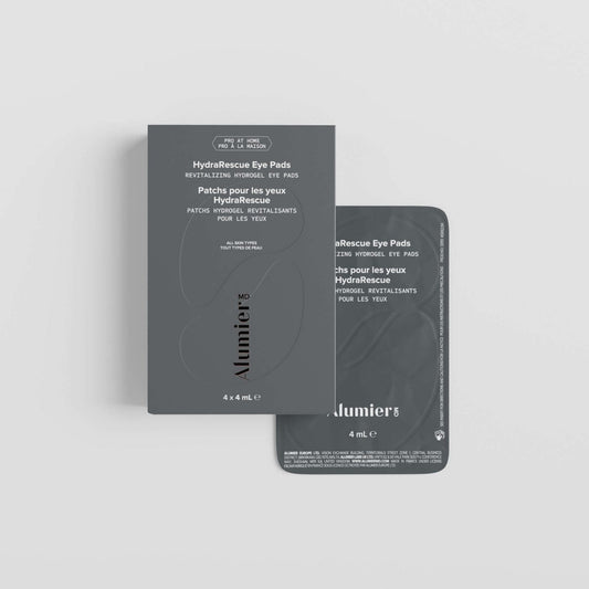 AlumierMD HydraRescue Eye Pads box and single 4 mL sachet