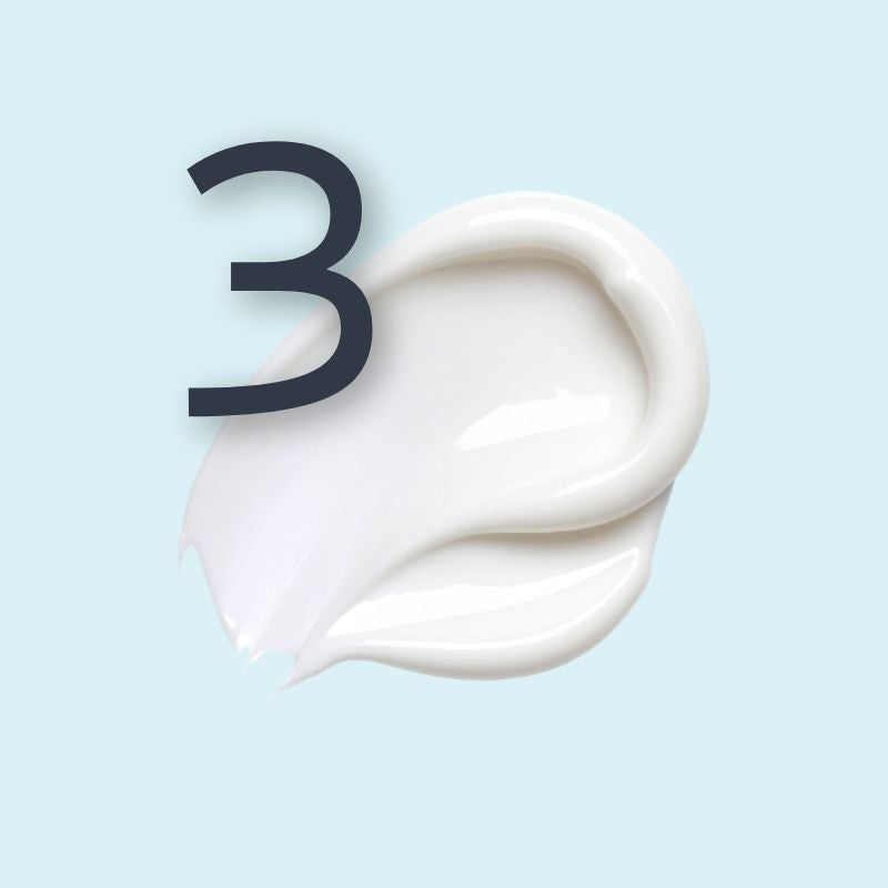 Number 3 overlayed on AlumierMD skincare product swatch